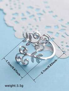 1pc Elegant Leaf-Shaped Ring, Suitable For Teenage Girls As Birthday Gift, Party Accessory Or Daily Decoration - Silver - View 5