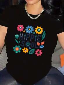 Women's Black And White Floral T-Shirt - Nippi Soul Lightweight Polyester Graphic Top, For Everyday Casual And Formal Wear - Breathable Essential For Women, Ladies' T-Shirts, Versatile Clothing, Fun Design, Medium Stretch Fabric, Comfortable Fit, Elegant Blouse, Durable Clothing, Printed Blouse, For Fashion Lovers - 黑色 - 查看 6