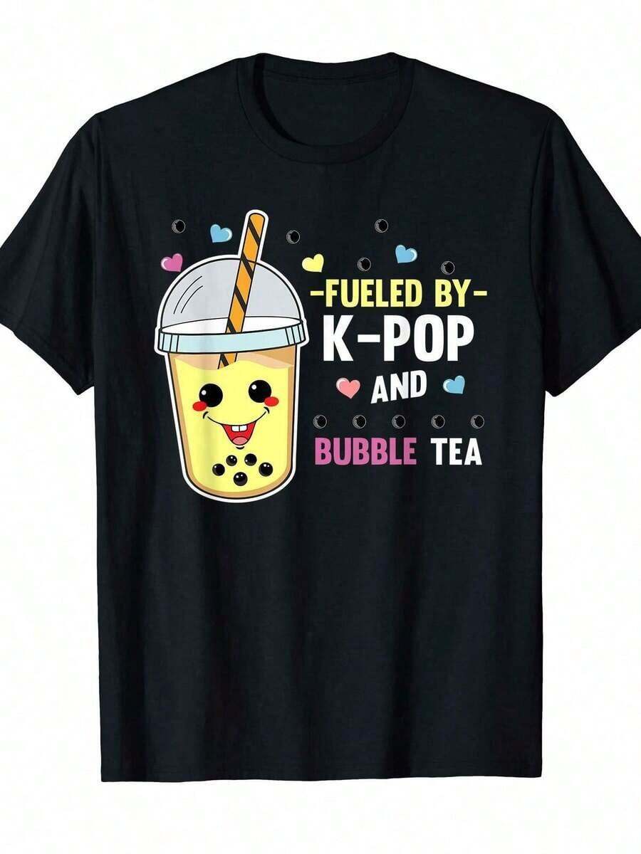 Playera de mujer K-Pop Merch Compatible para Hombres y Mujeres - Diseño Gráfico Inspirado en K-Pop y Bubble Tea, Camiseta Casual Suave 100% con Logos de Grupos Coreanos, Envío a Canadá (Regalo para Fans) - Ropa K-Pop con Seguimiento de 12+ Meses a partir de Junio de 2024 si se compra en conjunto. Uso diario casual. - Negro - Ver 1