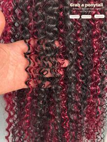 24 Inch Deep Brown Deep Wave Clip-In Ponytail Hair Extension - Heat Resistant Synthetic Fiber, Natural Curly Hair Styling Accessory, Suitable For Women's Daily Use, Daily Hairstyle Styling Accessory, Voluminous Curly Heat Resistant Fiber Wig - Red Highlight - View 5