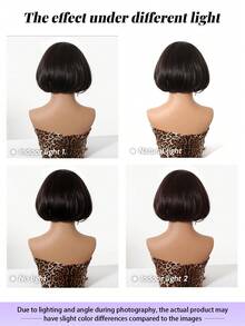 10 Inch Short Wavy Bob Wig With Bangs, Black Brown Color, Women's Straight Synthetic Fiber Wig, Heat Resistant For Daily, Office, Party, Halloween, Christmas, Thanksgiving, Wedding, Dance, Date, Birthday, Vacation. High-Quality Synthetic Fiber, Realistic Hair Texture, Natural And Comfortable, Suitable For Bangs And Short Bob Style. - Brown - View 8