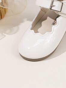 Cute Girls' Scalloped Trim Mary Jane Princess Ballet Flats, Solid Color - White - View 8