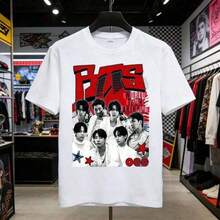 Unisex Graphic Tees, 220g Cotton, Round Neck, Short Sleeve, V Taehyung ABTS Kisses Graphic Tee, Fan Tee, Vintage Product Highly Appreciated By Fans Of The Group, Clothing For Fans Of Music Icons. - 布蘭克 3 - 查看 6