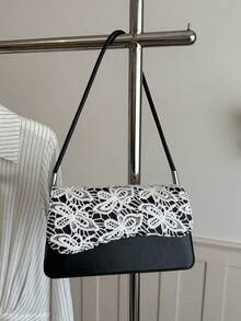 Cartera Hombro Blanca Forma Baguette con Solapa Ondulada, Bolso Casual de Piel Sintética para Mujer, Bolsa Elegante para Salidas Diarias y Ocasiones Especiales Moda Verano - Champán - Ver 4