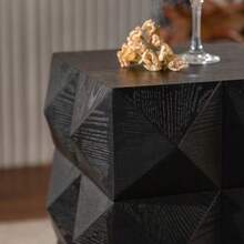 60 Cm High Retro-Style Wooden Side Table With A Three-Dimensional Embossed Pattern; No Assembly Required. - Black - View 9