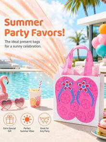 10pcs Hawaiian Beach Tote Bags - Non-Woven Fabric Summer Party Gift Bags With Handles, Tropical Style Flip-Flops And Starfish Pattern, Suitable For Birthday Parties, Pool Party Decor, Vibrant Colors, Pool Gift Bags | Theme Party Bags | Sturdy Handles, Beach Accessories, 1/5/10pcs - A - View 5