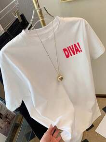 Short-Sleeved T-Shirt With Front And Back Print - DIVA, Queen's Fashion Print - Women's  Print T-Shirt For Spring/Summer, Fashionable Item, Elegant Party Outfit, T-Shirt For Elegant Ladies, Blouses Suitable For Curvy Women, Prom Skirts, Casual Wear - 白色 - 查看 4