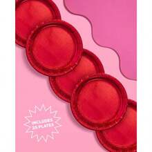 xo Fetti - Platos holográficos de lámina roja Paquete de 25 unidades Decoraciones de fiesta de feliz cumpleaños fiesta de día festivo platos frescos para pasteles Navidad día de San Valentín - rojo - Ver 3