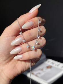 1 chiếc mặt dây chuyền bạc 925 đính đá Moissanite thanh lịch, lãng mạn, vòng cổ hứa hẹn, vòng cổ vĩnh cửu, trang sức cao cấp tinh tế làm quà tặng cho phụ nữ, quà Giáng sinh. - Dây chuyền Moissanite - Xem 3