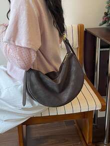 Túi đeo vai nữ thời trang mới, màu trơn, tối giản, chất liệu PU, phù hợp cho hẹn hò, mua sắm, đa năng và thanh lịch. - Cà phê - Xem 10