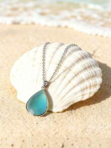 1 pieza Collar de piedras preciosas para mujer, colgante de piedra azul en forma de lágrima, delicado y versátil, adecuado para viajes de vacaciones, ocasiones diarias, ideal para regalos de aniversario (sin caja) - A - Ver 1
