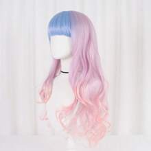 A Dreamy Teenage Style Blue Pink Gradient Three Color Long Curly Hair Wig, With Bangs And Dreamy Transitional Hair Colors Suitable For Cosplay, Theme Parties, Daily Street Photography, Makeup Parties, And Role-Playing - Xem 3