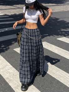 Women's Casual A Line Long Plaid Polyester Skirt With Slight Stretch Fabric Perfect For Everyday Wear - Multicolor - View 3