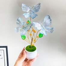 1pc Exquisite Butterfly Artificial Potted Plant With Fashionable Beaded Artificial Flowers, Elegant Craft Ornament, Creative Holiday Gift, Suitable For Wedding Decor, Home Room And Office Desk Decoration - Multicolor - View 12