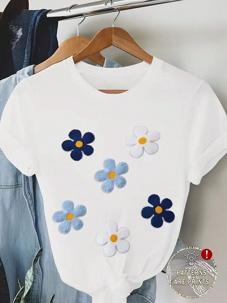 Plus Size Women's Short Sleeve T-Shirt - Plain Round Neck Blouse Suitable For Summer And Spring, Machine Washable Casual Top, Opaque Round Neck Blouse For Layering Or Casual Wear (Not See-Through) - 白色 - 查看 1