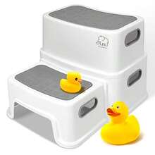 Forbena - Taburete para fregadero de baño, taburete de 2 escalones para niños, inodoro para entrenamiento de orinal, antideslizantes, para niños pequeños, pequeños, pequeños, pequeños, con asa, para - Blancogris - Ver 7