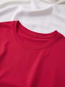 Fashionable Printed T-Shirt, Round Neck, One Size Fits Most Women, Short-Sleeved Summer T-Shirt With Round Neck, Casual Sportswear. I78O 100% Cotton - 紅色的 - 查看 4
