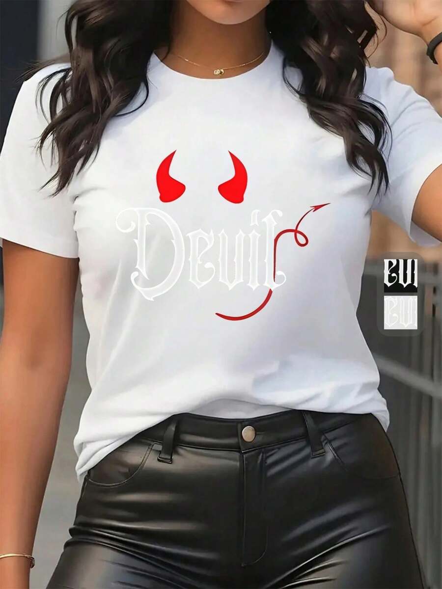 Unique Mexican Clothing T-Shirt, Lightweight Fabric, Devil Design, Comfortable Fit, Smart Casual Outfit, Ideal For Everyday Wear And Durable Clothing Set. Fashionable Summer Cotton T-Shirt - 黑色 - 查看 1