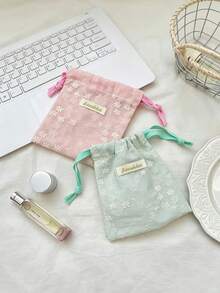 1 pieza Bolsa con cordón bordada con flores de estilo fresco, bolsa con cordón multiusos para almacenamiento de artículos, organizador de artículos pequeños, bolsa minimalista para cosméticos, bolsa para monedas, bolsa de viaje, suministros escolares, esenciales para dormitorio universitario, bolsa de maquillaje portátil, bolsa de cuidado de la piel, bolsa de tocador, bolsa de almacenamiento de joyas, bolsa de almacenamiento de lápiz labial, bolsa de almacenamiento de aceite labial, bolsa de almacenamiento de esmalte de uñas, bolsa de almacenamiento de horquillas, billetera, bolsa de maquillaje - Multicolor - Ver 5