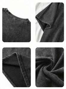 Camiseta de mujer talla grande con estampado divertido de gato, diseño único y adorable, humorístico y llamativo, estilo callejero, de algodón lavado, cuello redondo, manga corta, para uso diario de mujer talla grande, tela de copos de nieve, camiseta vintage desgastada, ropa de mujer talla grande, casual para primavera/verano - Negro - Ver 6