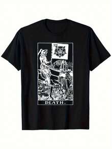 Solid Color T-Shirt 2026, "Death Card" T-Shirt (Traditional Design) - T-Shirt For Men, Women, Dad, Mom, Friends, Black, Suitable For Travel, Home And Parties, A Perfect Gift For Women And Men. - 黑色 - 查看 1