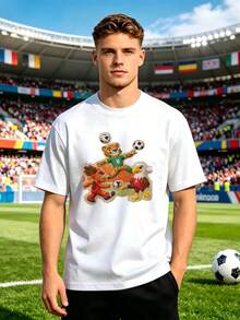 2026 Football Enthusiast Printed Cotton T-Shirt, Custom Short Sleeve Fan Supporter Shirt, Commemorative Short Sleeve Fan Shirt, Unisex Urban Casual Style - 白色 - 查看 1