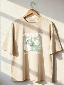 Floral T-Shirt With The Text "MEMORY".  Short-Sleeved T-Shirt For Spring And Summer 2026, Made In Mexico, 180 Grams. Cartoon Print, Couple Design, Suitable For Indoor Or Outdoor Wear. Crew Neck, Unisex, Ideal For The Office And Leisure. One-Pack. - APR-P631577SLNDXZGY582 - 查看 1