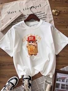 Cute And Stylish Short-Sleeve T-Shirt, Fashionable Short-Sleeve T-Shirt For Spring And Summer 2026, Made In Mexico, 180 Grams. Cartoon Print, Couple Design, Suitable For Indoor Or Outdoor Wear. Crew Neck, Unisex, Ideal For Office And Leisure. One-Piece Pack. - WH-P631577SLNDXZGY615 - 查看 3