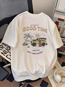 Men's Printed T-Shirt - A Journey Through Good Times, Featuring A Van And A Tree Design. This Casual, Short-Sleeved, Crew-Neck T-Shirt Is Suitable For All Seasons, Perfect For Holidays, Unisex, And A Great Gift And Collectible. Loose And Comfortable. - White - View 1