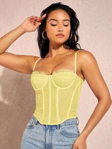 Top de tirantes bustier ribete con encaje - Amarillo - Ver 1