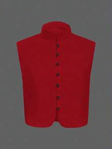 Blusa sin mangas elegante de mujer de doble botonadura, unicolor, blanco casual de verano - Rojo - Ver 6