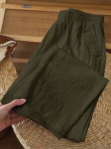 Pantalones casuales de mujer de unicolor y bolsillos minimalistas - Verde militar - Ver 7