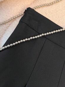 Falda minimalista de unicolor y estilo informal y elegante para mujer - Negro - Ver 3