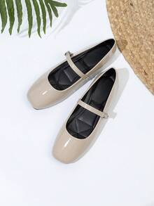 Versatile Minimalist Mary Jane Flat Shoes For Women - Apricot - View 3