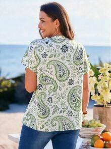Camisa de manga corta con botones y estampado de estilo bohemio para mujer de talla grande, para primavera y verano - Multicolor 3 - Ver 2