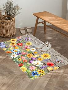 1/2pcs Rubber Mud Farmhouse Style Kitchen Floor Mat Set, Flower Kitchen Floor Mat, Kitchen Floor Mat, Suitable For Sink, Decorative Mat, Suitable For Home Entrance And Living Room. - Multicolor - View 4