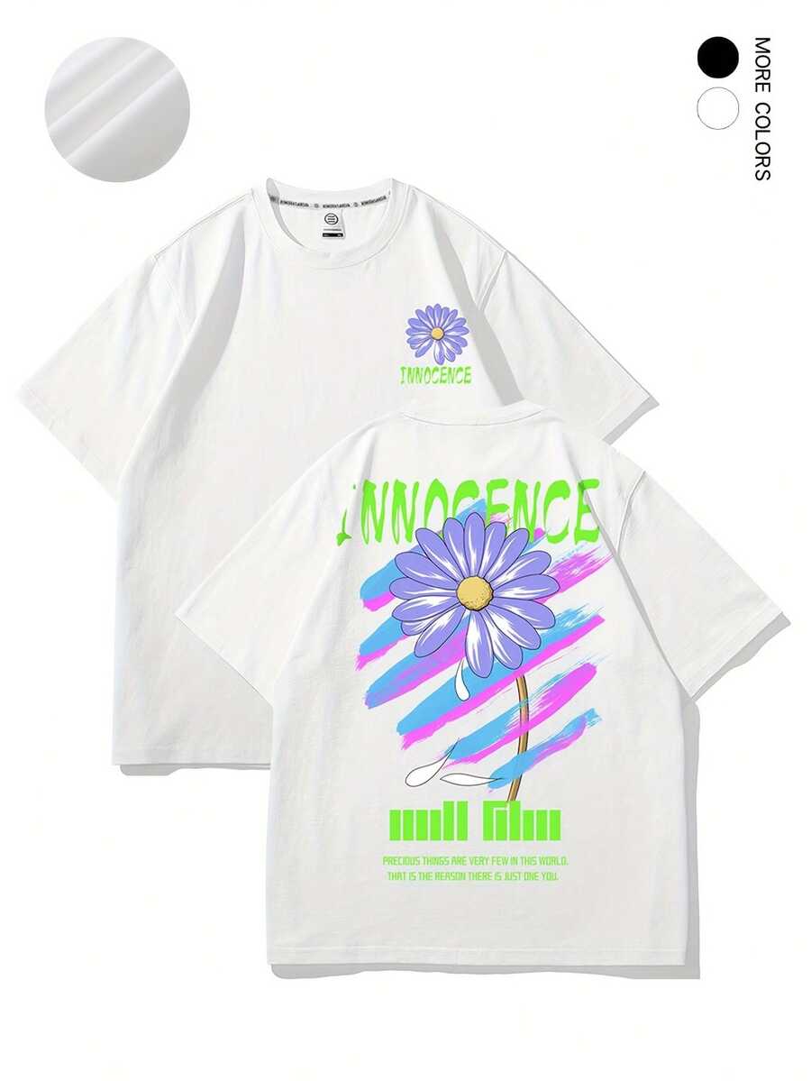 Camiseta de Algodón con Estampado de Margaritas para Hombre SANSYAS - Corte Holgado, Manga Corta, Cuello Redondo, Lavable a Máquina - Blanco - Ver 1