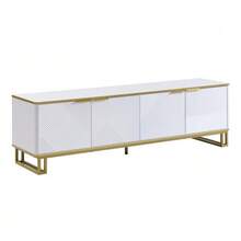 TV Stand With Four Doors, TV Mount, TV Panel, Low TV Stand. Unique Design, Geometric Texture. 160 X 37.5 X 48 Cm (Length X Width X Height) - 白色 - 查看 7
