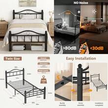 Marco de cama de metal de 1500 libras plataforma de metal sin chirridos con cabecero almacenamiento debajo de la cama de 12 pulgadas montaje sin herramientas de 30 minutos no - Individual - Ver 1