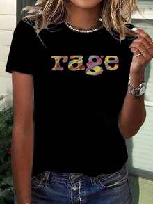 Women's Y2K Retro Style Loose Fit T-Shirt Inspired By The 90s/80s With Y2K Logo Print (Brown & Multicolor) - Casual Short Sleeve Crew Neck Top, Sizes S-XXL, Nostalgic 90s Letter Print, Suitable For 90s Themed Outfits. Ideal For Spring, Summer & Autumn. - 黑色 - 查看 1