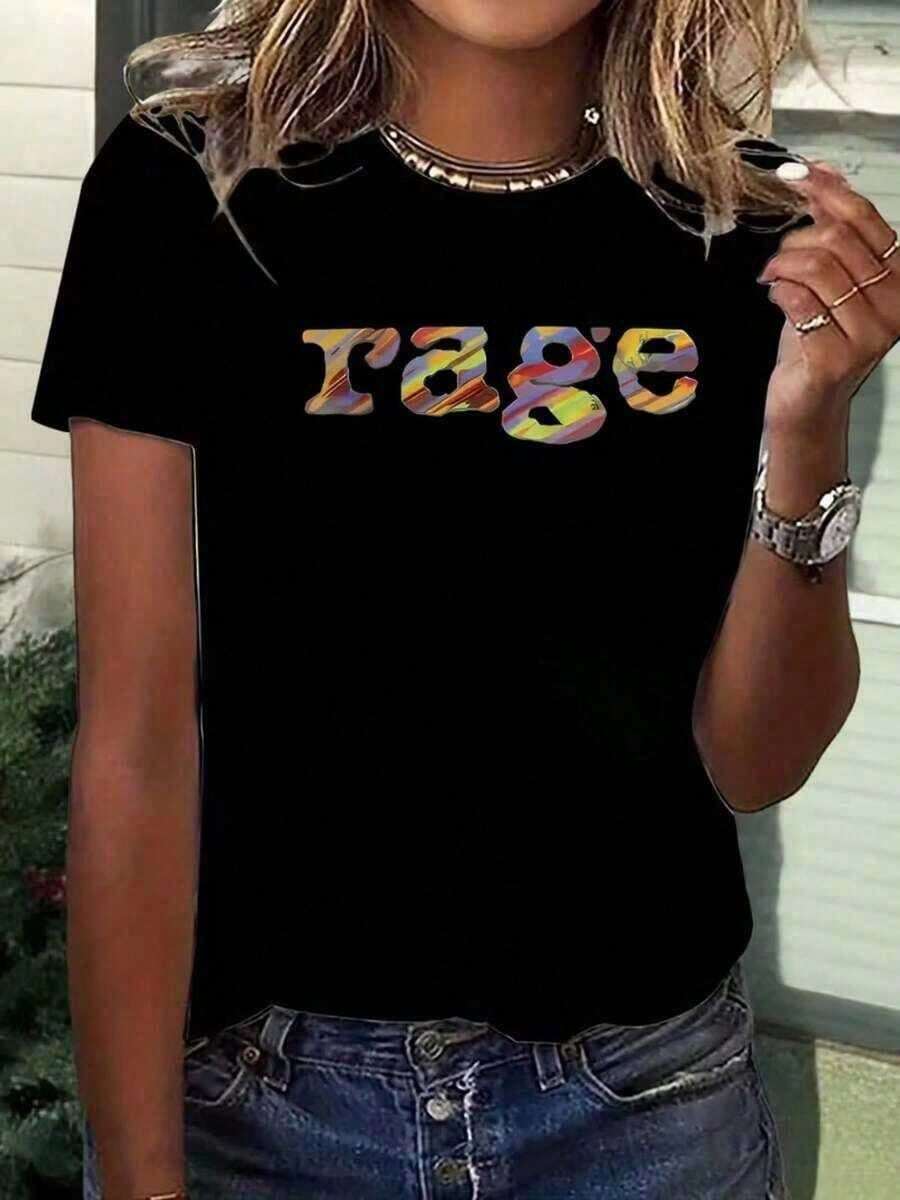 Women's Y2K Retro Style Loose Fit T-Shirt Inspired By The 90s/80s With Y2K Logo Print (Brown & Multicolor) - Casual Short Sleeve Crew Neck Top, Sizes S-XXL, Nostalgic 90s Letter Print, Suitable For 90s Themed Outfits. Ideal For Spring, Summer & Autumn. - 黑色 - 查看 1