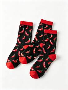 1/3 Pairs Unisex Cartoon Chili Pepper Mid-Calf Socks, New Versatile All-Season Design, Comfortable Soft Casual Socks For Women, Sports Socks For Men, Suitable For Daily Wear - Multicolor - View 19