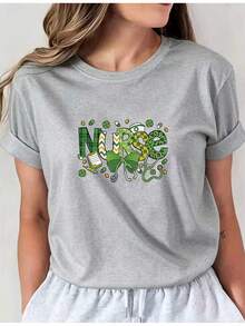 Camiseta estampada 100% algodón, ropa casual para mujer, ideal para vacaciones, manga corta, cuello redondo, adecuada para primavera y verano, lavable a máquina, nueva prenda de moda para mujer, versátil para viajes, top casual de cuello redondo 901, ropa cómoda para mujer. Camiseta de mujer de color sólido simple, corte holgado y ajustado, manga corta casual. - Blanco - Ver 7