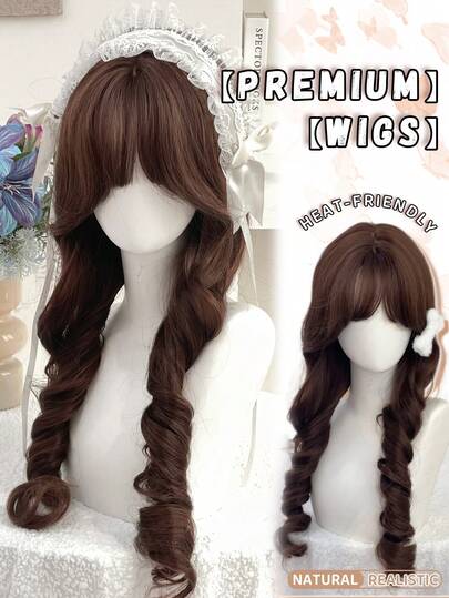 alicegarden 30-Inch Long Synthetic Wig Featuring A Natural Wavy Style In A Stunning Brown. Designed With Bangs , It Is Crafted From Heat-Resistant Fiber To Ensure Durability. This False Hairpiece Is Perfect For Ms Daily Perfect For Parties, Role-Play And Gatherings Use, Offering A Natural And Realistic Appearance That Mimics It Is Also A Gift For Women. (Excluding Accessories)