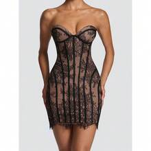 Striped Mini Dress With Lace, Strapless, Sensual And Elegant Style New Arrival - 黑色 - 查看 10