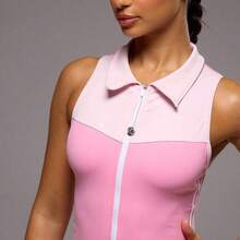 Sport Contrast Zip Through Sleeveless BBL Vest Jacket Only Sport Workout Gym Pilates Fitness Daily Girly Casual Hot Sweat Summer - Rosa Fucsia - Ver 7