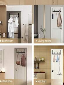 Door Hook Storage Rack & Towel Rack, Bathroom Door Back Coat Rack, Sturdy & Durable No-Drill Door Hook, Easy Installation, Multi-Function Hook, Suitable For Bathroom And Bedroom, Space-Saving, Easy To Install, Suitable For Bedroom And Bathroom,Bedroom Room Decor,Back To School - Multicolor - View 6
