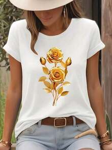 New Women's Casual Summer Print Short Sleeve T-Shirt For Spring And Summer, Women's Summer T-Shirts - Unisex Urban Vintage Style, Loose Fit Cotton Short Sleeve Round Neck T-Shirt. - 白色 - 查看 6