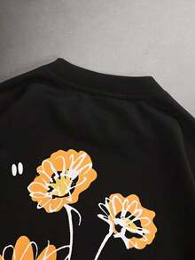 Camiseta con estampado floral en relieve para hombre Manfinity , estilo urbano.Adecuado para salidas al aire libre, festivales de música, salidas informales.Regalo para novio/esposo, aniversario.Manga corta negra - Noir 3 - Ver 4