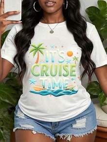 Mexican Cruise T-Shirt With A Tropical Palm Tree And Boat Print, Perfect For Vacations, The Beach, And Summer Travel Outfits. Women's T-Shirts, Festive Clothing, Festive Graphic Tee, For Lovers Of Festive Fashion. Cotton T-Shirt, Summer Fashion. - 白色 - 查看 7